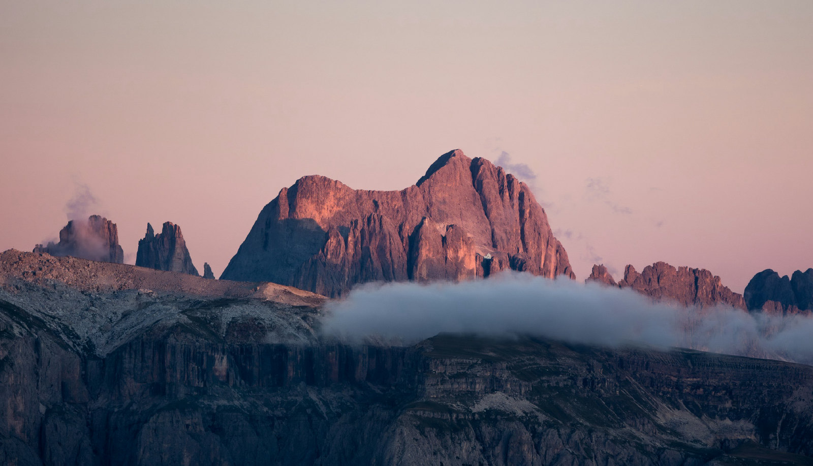 A rugged mountain ridge under soft light